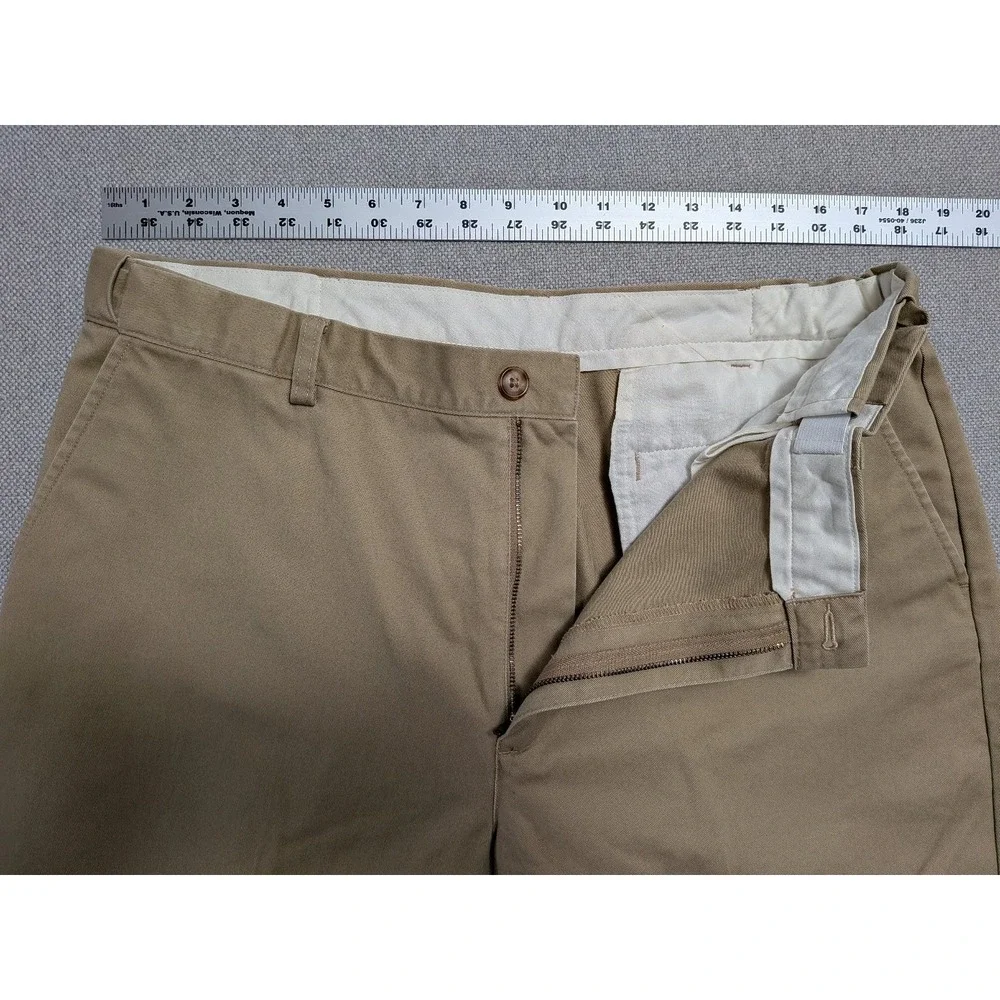 L.L.Bean Men's Khaki 38x32 Cotton Comfort Waist Chino Pants Elastic Office Heavy